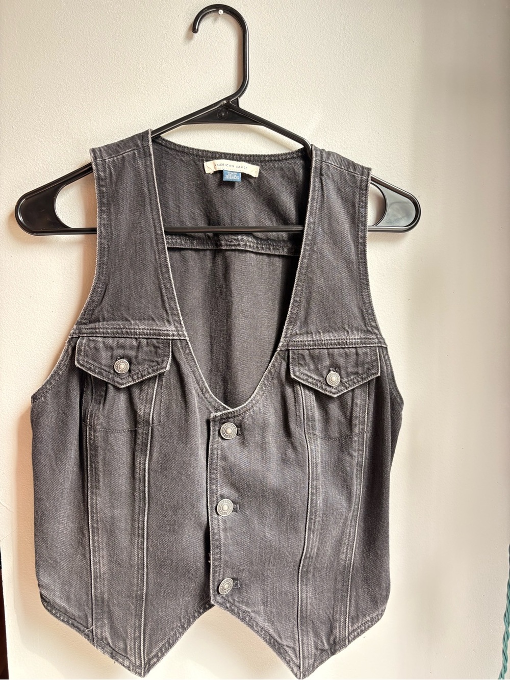 American Eagle Outfitters Black Denim Button-Front Vest Top